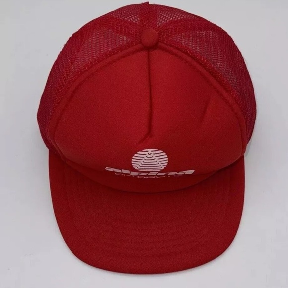 Vintage SnapBack Mesh Back Ad Trucker Hat Cap Red Alpina Ski Boots Skiing EUC - Picture 2 of 7